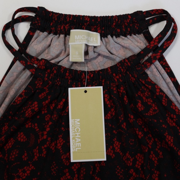 Michael Kors Women's Spaghetti‎ Straps Elastic Neck Floral Top Black/Red Size S - Picture 7 of 8